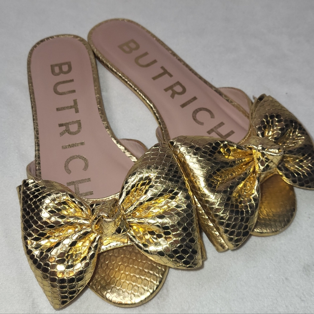 Butrich Alina Slide Flat Metallic Gold Bow Sandals Women's Size EU 36 US 5.5 - Picture 10 of 10